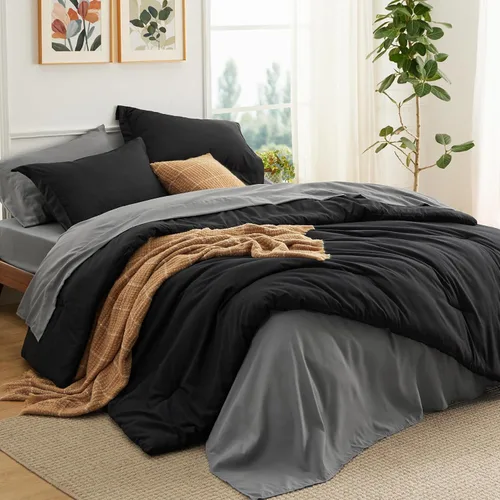 Miniatura 12 de Bedsure Juego de ropa de cama con edredón tamaño individual de 5 piezas, diseño bohemio contrastante, juego de cama en una bolsa con edredón