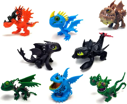 Toysvill Dragones (juego de 8 piezas) - mini figuras de acción: Toothless (Night Fury), Deadly Nadder, Gronckle, Hideous Zippleback, Hotburple,