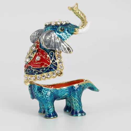 Miniatura 6 de Pequeña caja de baratija de elefante azul con bisagras Joyeros pintados a mano figura de elefante regalo