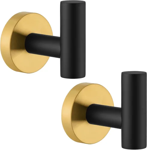 Gancho de Toalla Angle Simple 2 Piezas, Oro y Negro, Soporte de Acero Inoxidable para Baño y Bata, Cuchillo Redondo para Toalla de Mano, Montado en