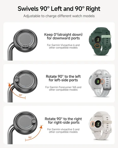 Miniatura 2 de Soporte de carga SwanScout para reloj Garmin Watch Forerunner 165/265/45, Vivoactive 6/5, Instinct 3/2, Tactix, Approach, serie Quatix