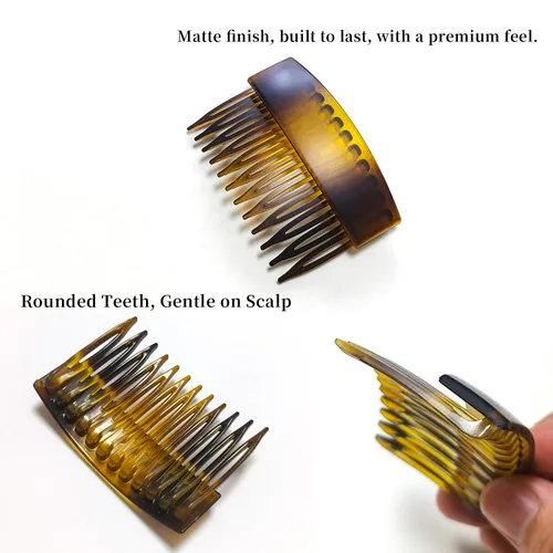 Miniatura 4 de Peine lateral de pelo francés pequeño de 2.7 pulgadas curvado decorativo torcido irrompible, pinzas de pelo mate fuerte para mujer, 3