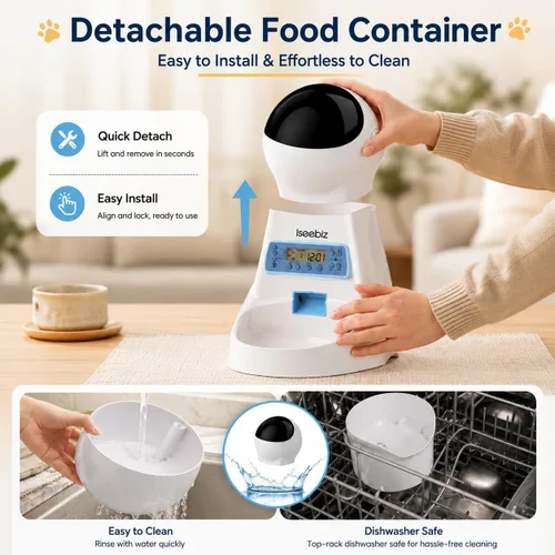 Miniatura 7 de Iseebiz Comedero automático para gatos, 101 onzas/3 L para alimentos secos con diseño antiobstrucciones, hasta 4 comidas con control de porciones