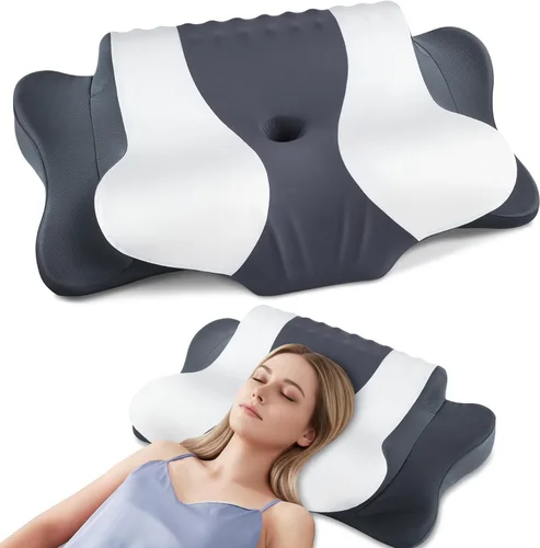 Miniatura 26 de Almohada cervical para aliviar el dolor de cuello, almohada ergonómica refrescante de espuma viscoelástica con funda de almohada de seda de hielo