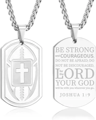 Miniatura 23 de Collar de cruz de versículo bíblico de fútbol para hombres, regalo religioso de acero inoxidable, joyería deportiva de fútbol, regalos de Pascua