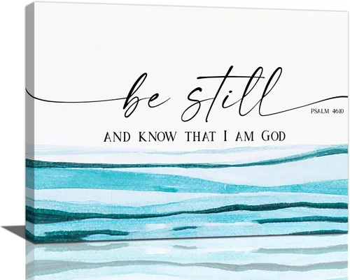 Miniatura 16 de Arte de pared cristiano grande con texto en inglés «Be Still and Know That I Am Gods» («Be Still and Know That I Am Gods») para decoración de pared
