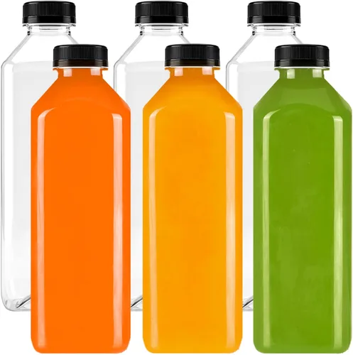 Miniatura 13 de Moretoes 6 botellas de 120 ml de plástico para jugo con tapas, botellas transparentes vacías reutilizables para shots de jengibre, recipientes