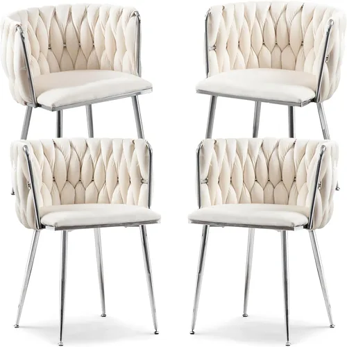 Miniatura 30 de Juego de 2 sillas de comedor de terciopelo, sillas laterales tapizadas tejidas con patas de metal negro, sillas decorativas modernas, sillas