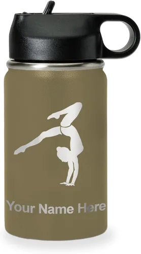 Miniatura 23 de LaserGram Botella de agua personalizada, soporte de mano de gimnasta, acero inoxidable de doble pared aislada al vacío con popote superior, regalo