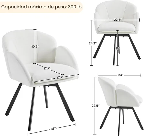 Miniatura 3 de Yaheetech Silla Giratoria de Acento, Sillón de Chenilla con Flores, Silla de Tocador Silla Auxiliar con Base Giratoria de 360 Grados y Cojín