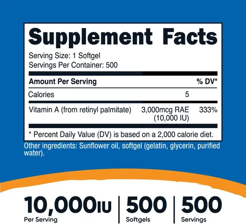 Miniatura 2 de Nutricost Vitamina A 10.000 UI, 500 cápsulas blandas (2 botellas)