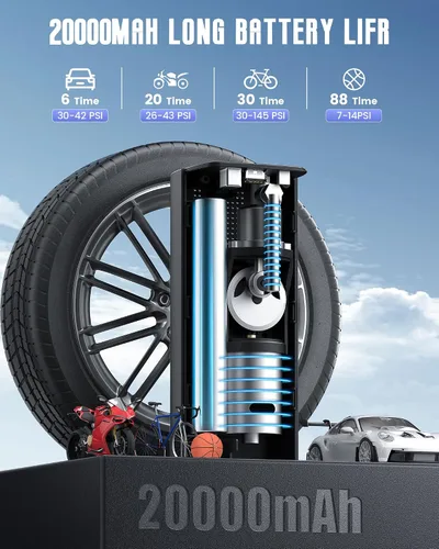 Miniatura 2 de Inflador de neumáticos, compresor de aire portátil para neumáticos de automóvil, batería de 150 PSI y 20000 mAh, bomba de neumáticos inalámbrica