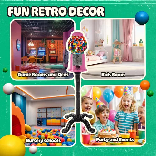 Miniatura 5 de Great Northern Popcorn - Máquina de chicles de 15 pulgadas con soporte y banco de monedas, dispensador de caramelos con globo de vidrio y base