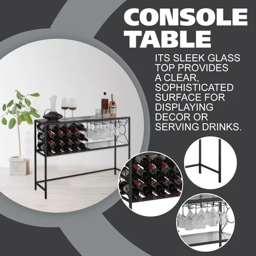 Miniatura 4 de Kings Brand Furniture - Mesa de sofá de consola con almacenamiento de estante para vinos, gabinete de bar de vinos con estante para vino y soporte