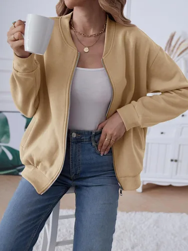 Miniatura 2 de MEROKEETY Sudaderas de manga larga con cremallera para mujer, chaquetas casuales sueltas con bolsillos