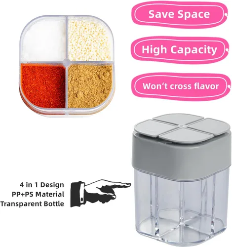 Miniatura 3 de Paquete de 4 saleros y pimenteros 4 en 1, contenedor de especias de viaje, coctelera de condimentos para caravana, tarros de condimentos con tapa