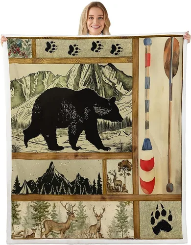 Miniatura 30 de Erosebridal Manta de vellón de animales del bosque, 40 x 50 pulgadas, con temática de caza de osos, ciervos, lobos, manta de felpa mullida