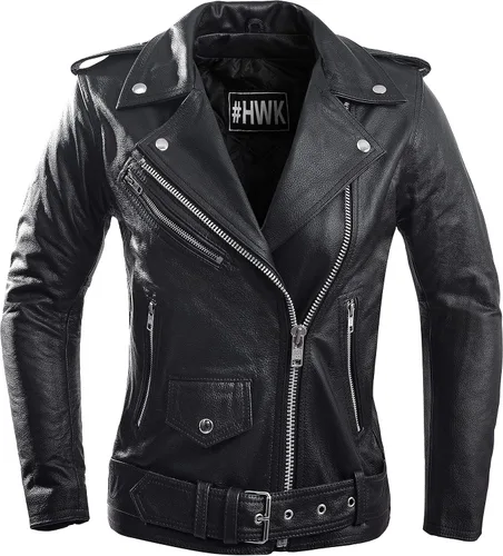 HWK Brando - Chaqueta de cuero para motocicleta, para mujer, chaqueta de cuero genuino para montar en moto resistente al clima y al agua