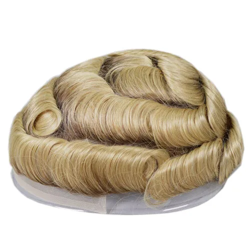 Miniatura 25 de Voloria Toupee para hombre ultra fina piel PU hombres postizo europeo virgen cabello humano reemplazo piezas 10x8inch 7 color marrón claro