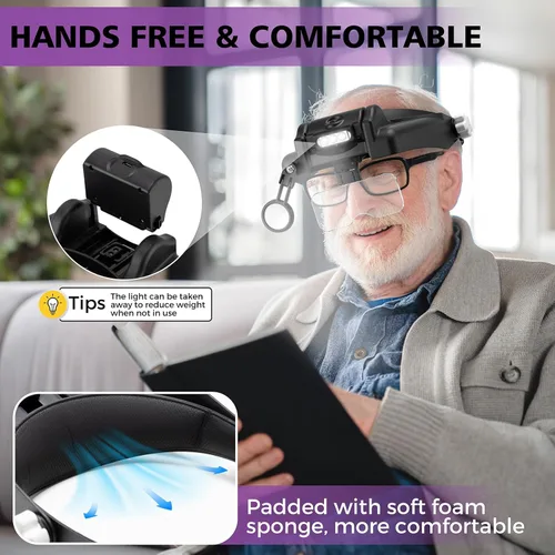 Miniatura 5 de COYLAPY Lupa con luz manos libres, lupa de 1X a 14X para trabajo cercano, auriculares de lupa ajustable con 1x, 1.5X, 2X, 2.5X, 3.5X y lentes Negro