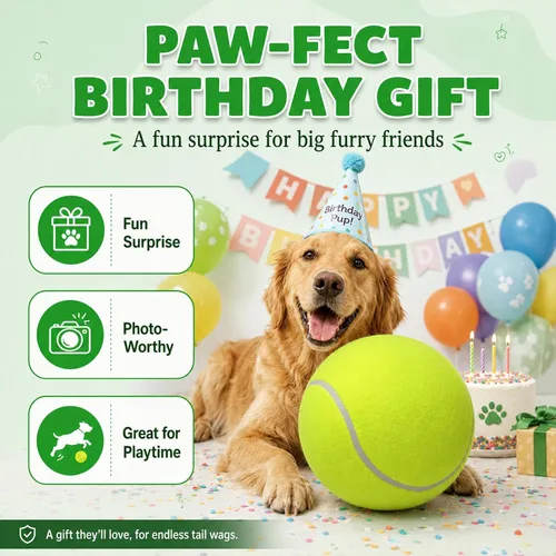 Miniatura 8 de INSUM Pelota de tenis gigante de 9.5 pulgadas, pelota de juguete grande para perros para jugar al aire libre, cumpleaños para perros grandes, ideal
