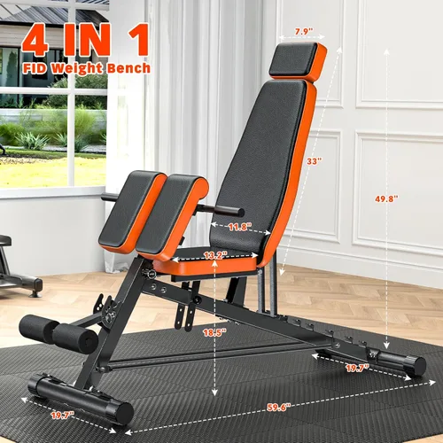 Miniatura 7 de XDDIAS Silla romana, máquina de extensión de respaldo de banco de peso ajustable para gimnasio en casa, banco todo en uno de 1000 libras con estante