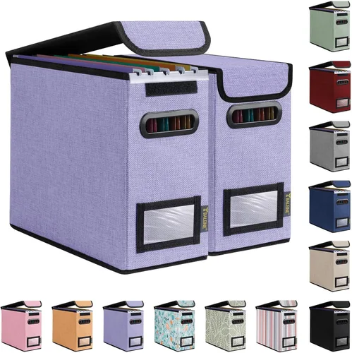 Miniatura 15 de Caja organizadora de archivos Baleine con tapa, organizador de carpetas de archivos plegable con deslizador de plástico, caja de carpetas