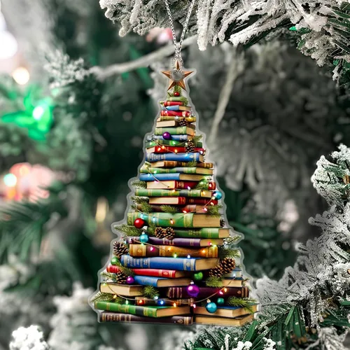 Miniatura 2 de Adorno de libro, adornos de libro para árbol de Navidad, adornos de Navidad 2025, regalo único para amantes de los libros, decoración de lectura
