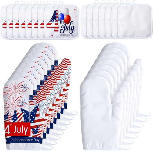 Miniatura 10 de Patelai Juego de 12 guantes de horno de sublimación en blanco, incluye guantes de horno resistentes al calor por sublimación en blanco y soportes