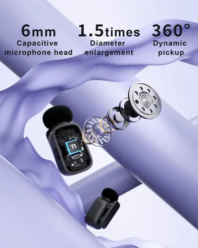 Miniatura 7 de T1 mini micrófono inalámbrico Lavalier para iPhone/Android/iPad, reducción de ruido de 3 niveles, duración de la batería de 30 horas, cambiador
