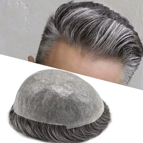 Miniatura 42 de Super Thin Skin Mens Toupee 0.001 in - Sistema de cabello de piel ultrafina para hombres, cabello humano negro, marrón, rubio, gris, peluca
