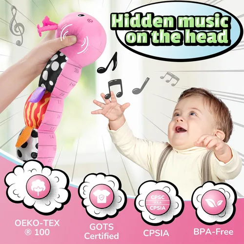 Miniatura 4 de LIGHTDESIRE Juguetes para bebés Gusano Musical, Juguetes para bebés Animales de Peluche de 3, 6, 12 Meses, Juguetes Sensoriales con Diseño de Regla