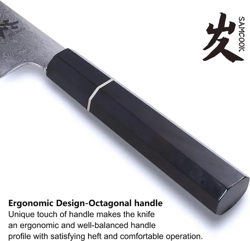 Miniatura 4 de SAMCOOK Cuchillo Kiritsuke de chef - Cuchillo profesional de 8 pulgadas de damasco afilado - Cuchillo de cocina Gyuto de acero inoxidable VG-10