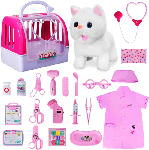 Kit de médico para niñas, juegos de veterinarios para niños, juego de simulación con jaula para mascotas y juguete para gatitos, regalo de juego de
