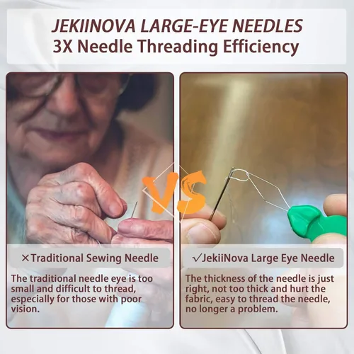 Miniatura 4 de Agujas de ojo grande para coser a mano, 50 agujas de coser de ojos grandes de alta calidad con enhebradores y tubo de almacenamiento, 5 agujas
