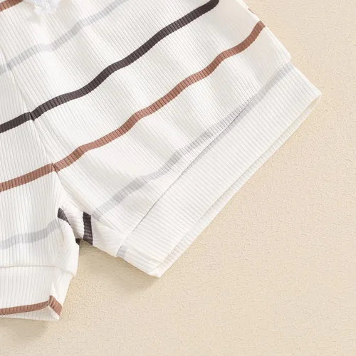 Miniatura 77 de Ropa de bebé niño sin mangas + pantalones cortos con estampado a rayas con bolsillos, 2 piezas de trajes de verano
