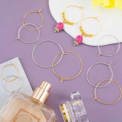 Miniatura 3 de OIIKI 280 aros de cuentas para aretes, 4 tamaños chapados en oro/plata, aros abiertos, anillos de metal para aretes, accesorios decorativos