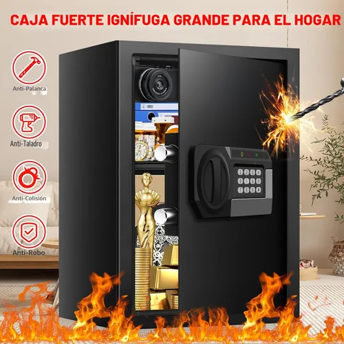Miniatura 4 de 3.3 Cuft - Caja fuerte grande para el hogar, resistente al agua y al fuego, con teclado digital y cerradura de llave, cajas fuertes de seguridad