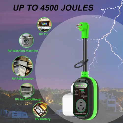 Miniatura 4 de EyGde Adaptador de 15 amperios a 30 Amp 110 RV con protector de sobretensión, adaptador patentado 4500J 5-15P macho a TT-30R RV enchufe RV