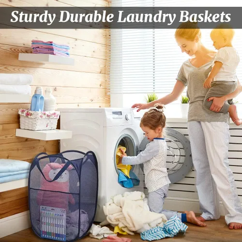 Miniatura 7 de 4 cestas plegables de malla para ropa sucia, cesta plegable con asas de transporte, cesta portátil para ropa sucia con 4 bolsas de lavado, cesta