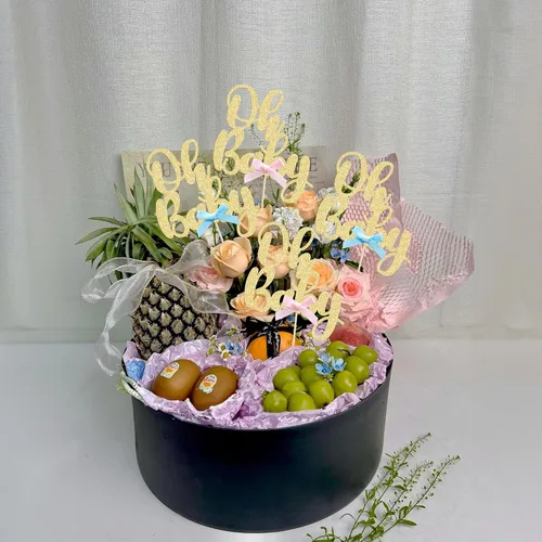 Miniatura 6 de Gyufise 12 piezas de palos centrales Oh Baby de doble cara con arco azul y rosa de purpurina, adornos para cupcakes de baby shower, revelación