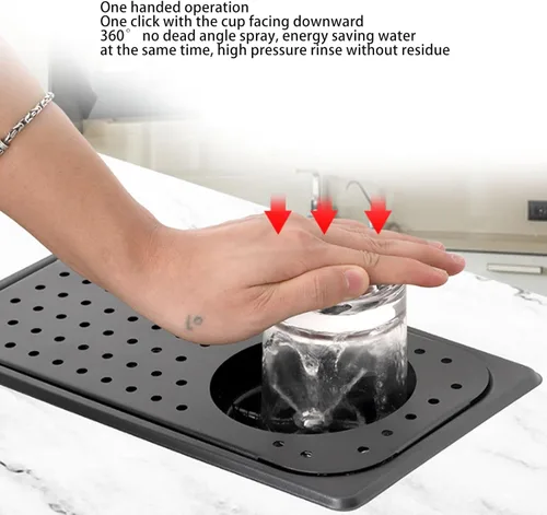 Miniatura 3 de Enjuagadora de jarra con rotación de 360 grados, enjuague de vidrio para fregadero de cocina, arandela de vasos de acero inoxidable con bandeja
