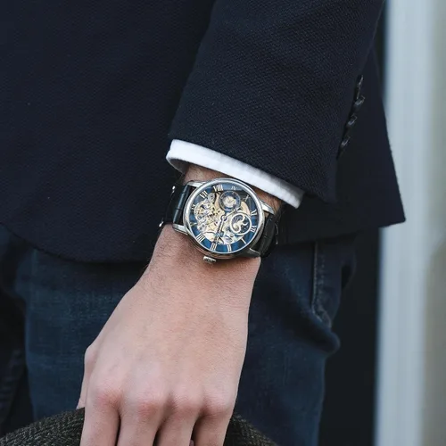 Miniatura 6 de Thomas Earnshaw Reloj automático de esqueleto de doble tiempo para hombre de 1.732 in con pulsera de acero inoxidable sólido ES-8006