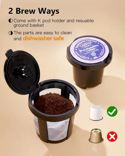Miniatura 8 de Tastyle Cafetera de Una Sola Porción de Una Taza, para Cápsulas K y Café Molido, Mini Cafetera con Mango Portátil, Tamaño de Preparación de 6 a 12