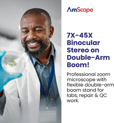 Miniatura 2 de AmScope SM-4B microscopio profesional de zoom estéreo binocular, oculares WH10x, aumento de 7X-45X, objetivo del zoom 0.7X-4.5X, soporte de brazo