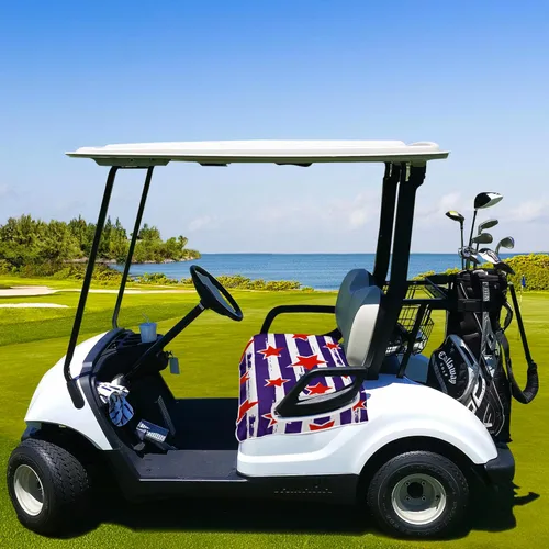 Miniatura 7 de YOKYHOM Fundas de asiento de carrito de golf con bandera estadounidense para 2/4 plazas, manta patriótica de Estados Unidos mantiene los asientos