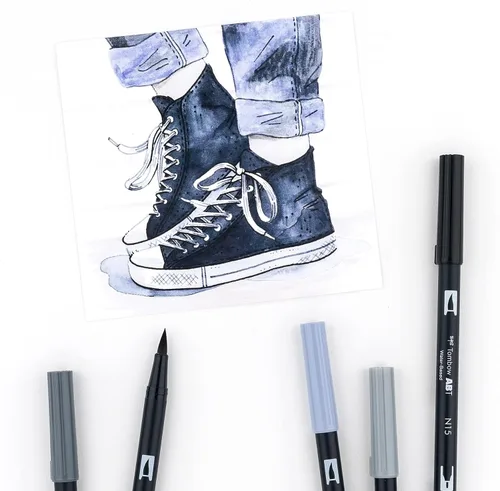 Miniatura 7 de Tombow 56171 Marcadores artísticos de doble pincel, escala de grises, paquete de 10. Marcadores mezclables, con pincel y punta fina