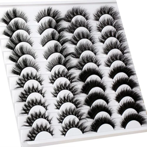 Miniatura 156 de Pooplunch - Pestañas postizas finas de visón sintético, estilo ojo de gato, naturales, cruzadas, tipo racimo, efecto 8D de volumen, tiras