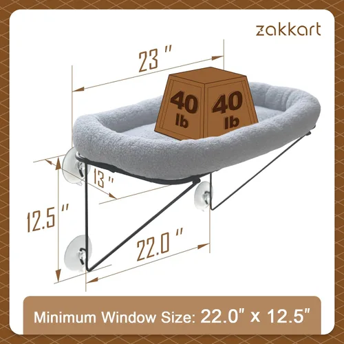 Miniatura 2 de Zakkart Percha para ventana para gatos, 100% metal apoyado desde abajo, viene con una cálida cama espaciosa para mascotas, hamaca de ventana