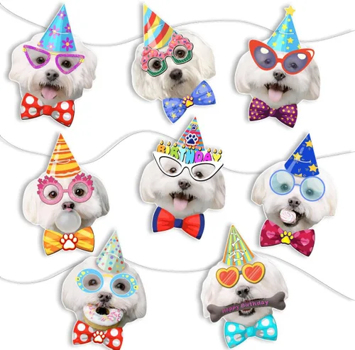 Miniatura 10 de Guirnalda de cumpleaños para perro Boston Terrier, pancarta de cumpleaños con caras fotográficas de Boston Terrier, decoración divertida de fiesta